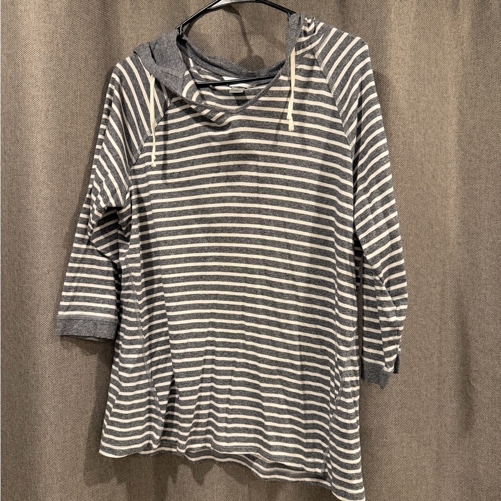 Christopher & Banks Gray and White Striped Hoodie